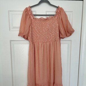 LC Lauren Conrad smocked bodice and puff sleeves midi dress